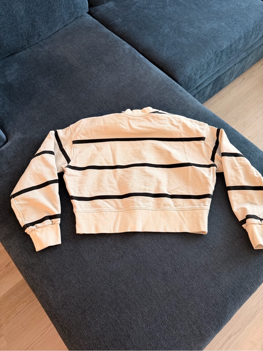 lululemon athletica Cream and Black Striped Cropped Sweatshirt